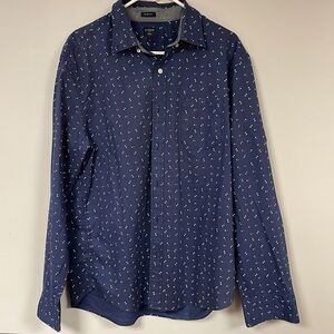 J.Crew Men's Slim Fit  Button Down Shirt, XL, Navy with red & white design